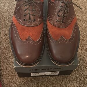 Johnston & Murphy Men's Brown and Orange Oxfords -Ellington Wing